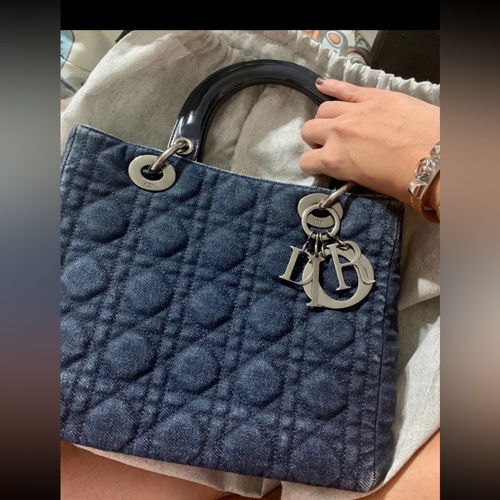 Christian DIOR lady Dior blue denim bag handbag
